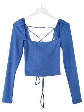 Reformation Chrissy Women's Long Sleeve Laced Back Knit Top in Dusk Size M